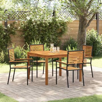 Set da Pranzo per Giardino 5 pz Nero Legno di Acacia Massello