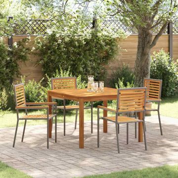 Set da Pranzo per Giardino 5 pz Grigio Legno di Acacia Massello