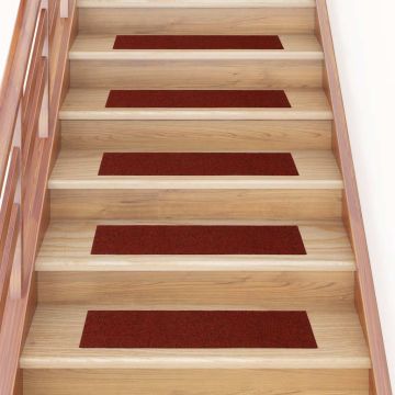 Tappetini per scale autoadesivi 30 pz 76x20 cm Bordeaux Rosso Rettangolari