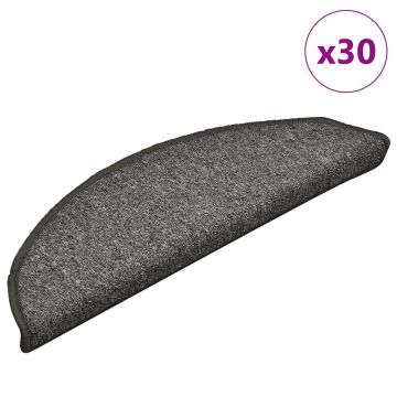 Tappetini per scale 30 pz 56x17x3 cm Grigio e Nero Semicircolari