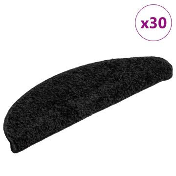 Tappetini per scale 30 pz 56x17x3 cm Nero Semicircolari