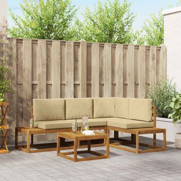 5 pz Set di divani da esterno Naturale e Beige