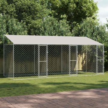 Gabbia per Cani con Tetto Argento 600 x 200 x 256 cm