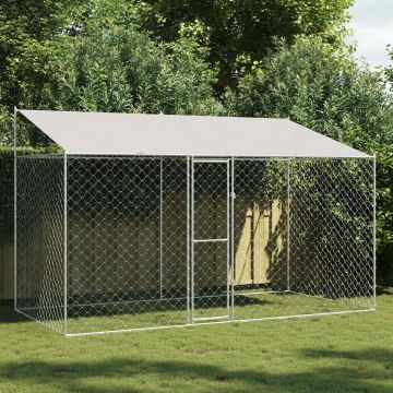 Gabbia per Cani con Tetto Argento 400 x 200 x 256 cm