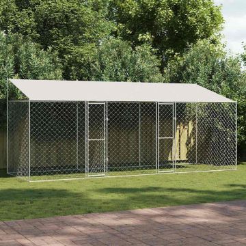 Gabbia per Cani con Tetto Argento 600 x 200 x 256 cm