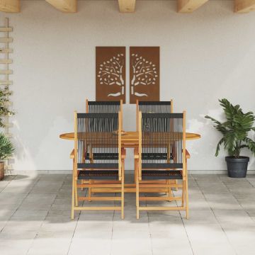Set da Pranzo per Giardino 5 pz Nero Legno di Acacia Massello
