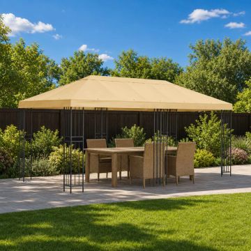 Gazebo da giardino 6 x 3 m Crema Poliestere e Acciaio 190 gsm