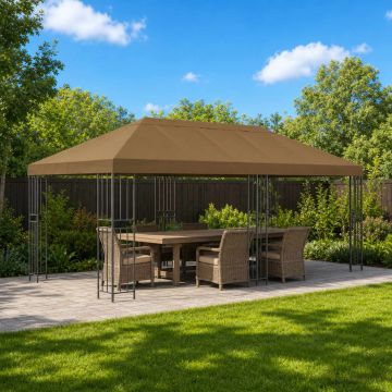 Gazebo da giardino 6 x 3 m Tortora Poliestere e Acciaio 190 gsm