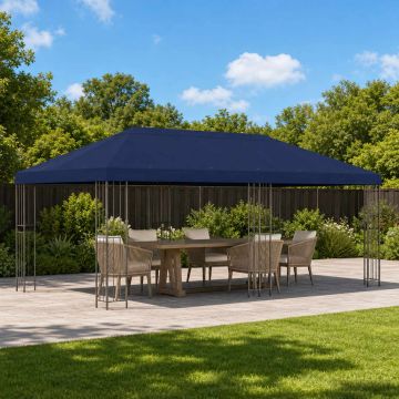 Gazebo da giardino 6 x 3 m Blu Poliestere e Acciaio 190 gsm