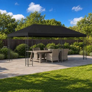 Gazebo da giardino 6 x 3 m Nero Poliestere e Acciaio 190 gsm