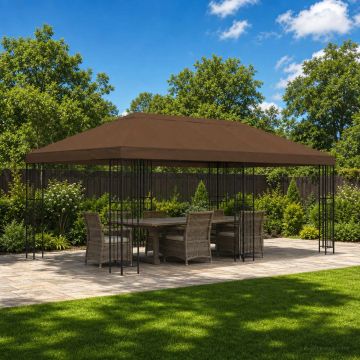 Gazebo da giardino 6 x 3 m Marrone Poliestere e Acciaio 190 gsm