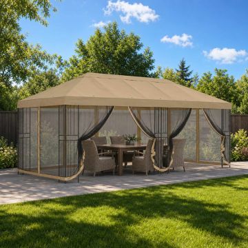Gazebo con pareti laterali 6 x 3 m Beige Poliestere e Acciaio