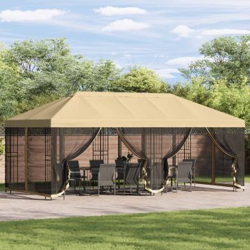 Gazebo con pareti laterali 6 x 3 m Crema Poliestere e Acciaio