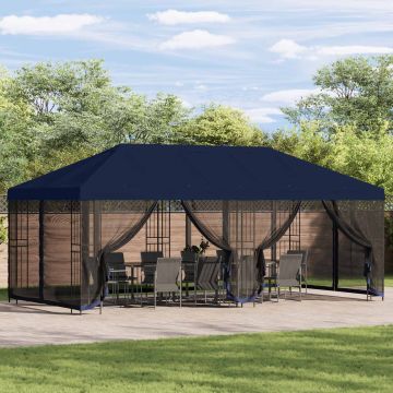 Gazebo con pareti laterali 6 x 3 m Blu Poliestere e Acciaio