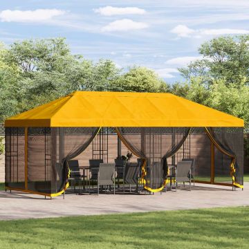 Gazebo con pareti laterali 6 x 3 m Giallo Poliestere e Acciaio