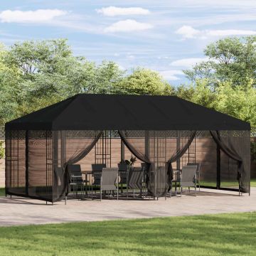 Gazebo con pareti laterali 6 x 3 m Nero Poliestere e Acciaio