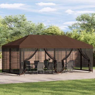 Gazebo con pareti laterali 6 x 3 m Marrone Poliestere e Acciaio