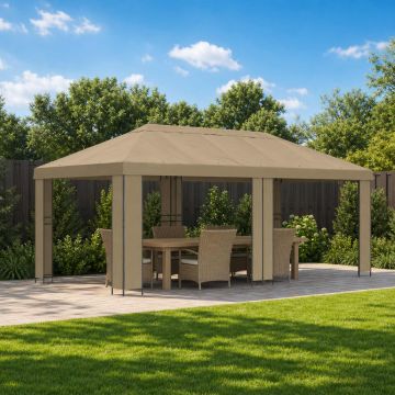 Gazebo da giardino 6 x 3 m Beige Poliestere e Acciaio 190 gsm