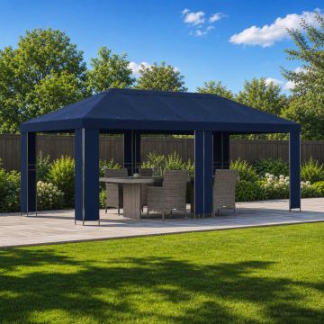 Gazebo da giardino 6 x 3 m Blu Poliestere e Acciaio 190 gsm