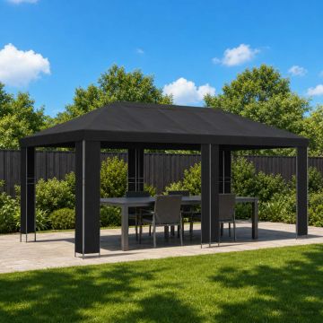 Gazebo da giardino 6 x 3 m Nero Poliestere e Acciaio 190 gsm