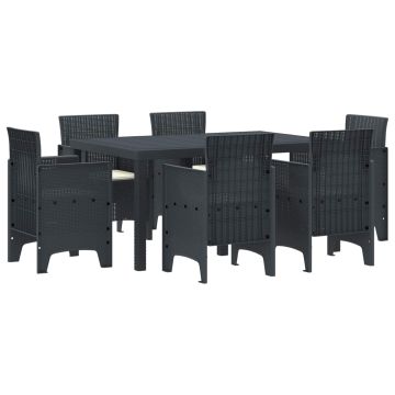 Set da Pranzo per Giardino 7 pz Antracite Rattan Polt