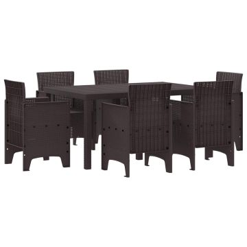 Set da Pranzo per Giardino 7 pz Marrone Rattan Polt
