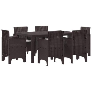 Set da Pranzo per Giardino 7 pz Marrone Rattan Polt
