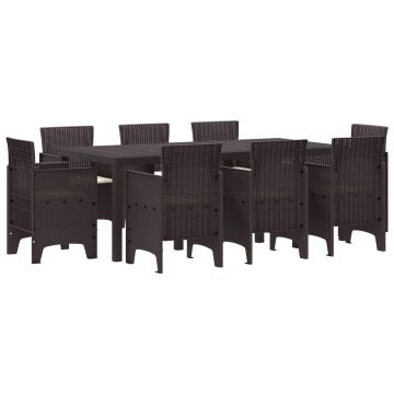 Set da Pranzo per Giardino 9 pz Marrone Polipropilene
