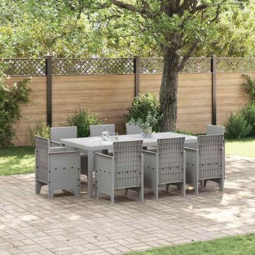 Set da Pranzo per Giardino 9 pz Grigio Chiaro Polipropilene