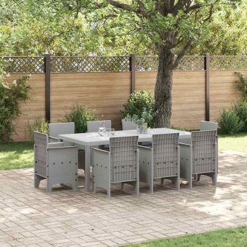 Set da Pranzo per Giardino 9 pz Grigio Chiaro Polipropilene