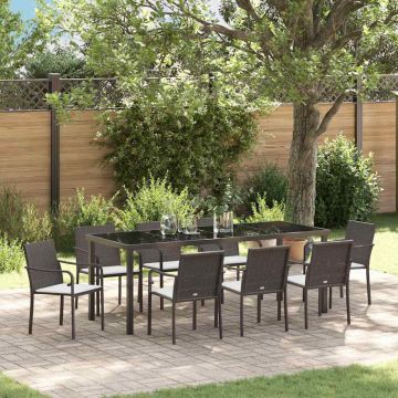 Set da Pranzo per Giardino 9 pz Marrone e Nero Rattan in PE