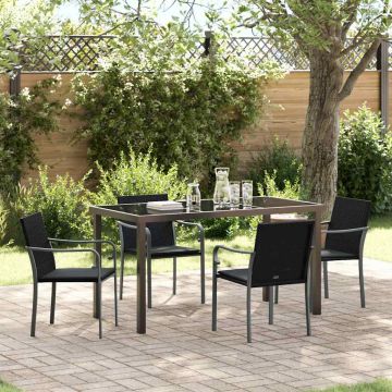 Set da Pranzo per Giardino 5 pz Nero e Grigio Rattan in PE