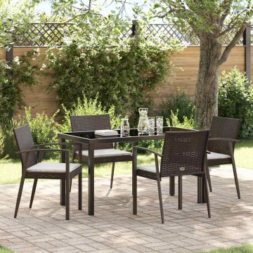 Set da Pranzo per Giardino 5 pz Marrone e Nero Rattan in PE