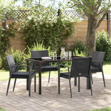 Set da Pranzo per Giardino 5 pz Nero e Grigio Rattan in PE