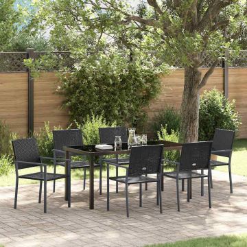 Set da Pranzo per Giardino 7 pz Nero Rattan in PE