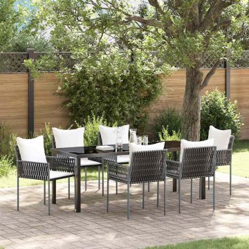 Set da Pranzo per Giardino 7 pz Marrone e Nero Rattan in PE