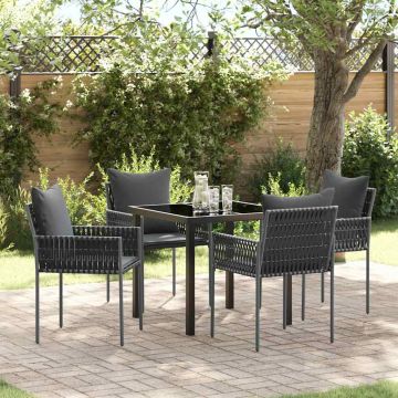 Set da Pranzo per Giardino 5 pz Nero e Grigio Rattan in PE