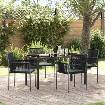 Set da Pranzo per Giardino 5 pz Nero Rattan in PE