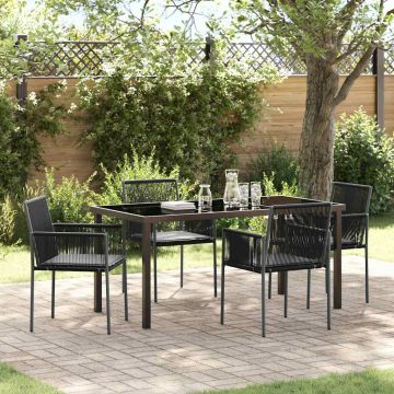 Set da Pranzo per Giardino 5 pz Nero Rattan in PE