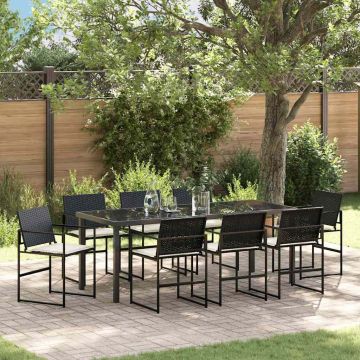 Set da Pranzo per Giardino 9 pz Nero e Crema polyrattan