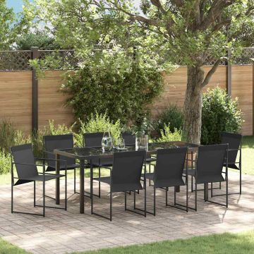 Set da Pranzo per Giardino 9 pz Nero Textilene e Acciaio