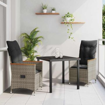 Set da Pranzo per Giardino 3 pz Grigio polyrattan