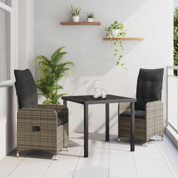 Set da Pranzo per Giardino 3 pz Grigio polyrattan