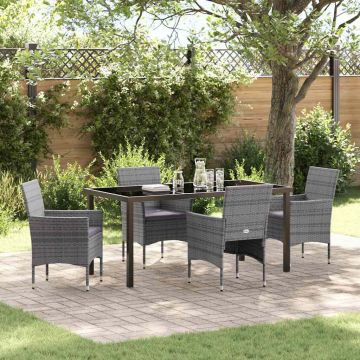 Set da Pranzo per Giardino 5 pz Grigio polyrattan