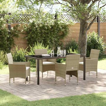 Set da Pranzo per Giardino 5 pz Beige polyrattan