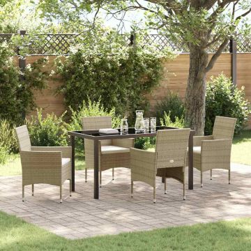 Set da Pranzo per Giardino 5 pz Beige polyrattan