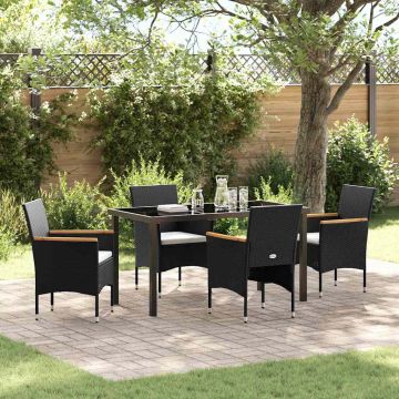 Set da Pranzo per Giardino 5 pz Nero polyrattan