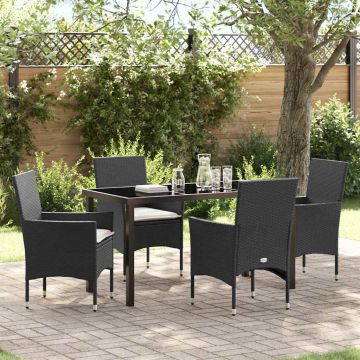 Set da Pranzo per Giardino 5 pz Nero polyrattan