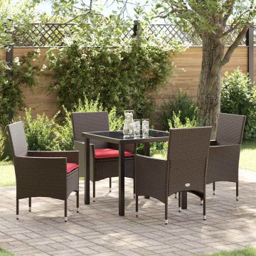 Set di tavolo e sedie 5 pz Marrone e Rosso Rattan in PE