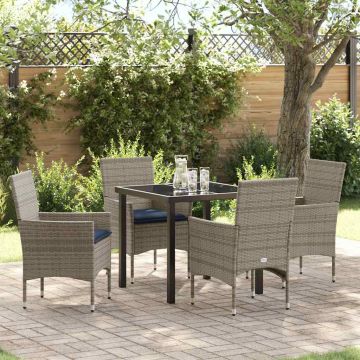 Set di tavolo e sedie 5 pz Grigio e Blu Navy Rattan in PE